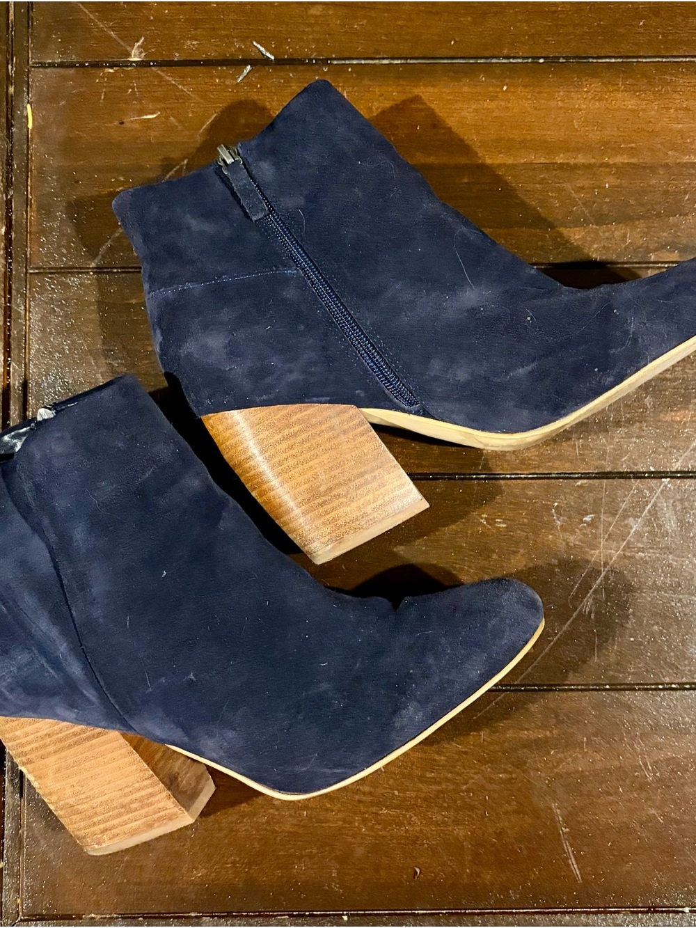 Crown Vintage Navy Blue Suede Leather Booties Size 11 Block Heel
